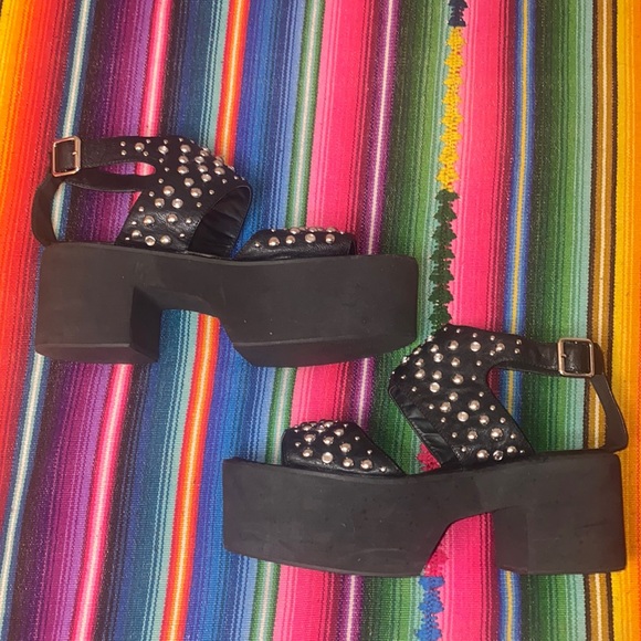 ASOS Studded Rhinestone Rivet Platform Ankle Strap Sandals - Picture 1 of 7